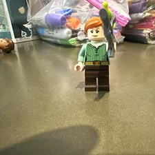 LEGO Minifigure with Green Sweater Torso, Bow & Arrow, Brown Hair, Black Legs