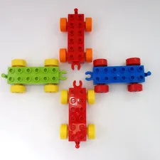 Lego Duplo Train Car Base Wheels 2x6 Lot of 4 Red Blue Green Yellow Orange