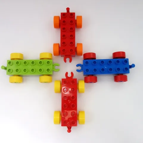 Lego Duplo Train Car Base Wheels 2x6 Lot of 4 Red Blue Green Yellow Orange