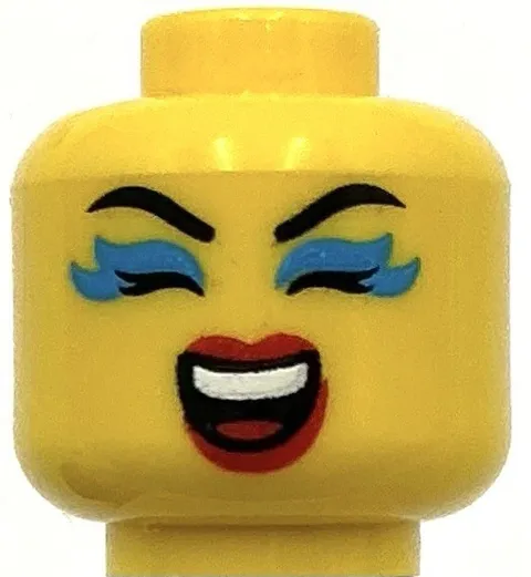 Lego New Yellow Minifigure Head Dual Sided Female Black Eyebrows Dark Azure Part