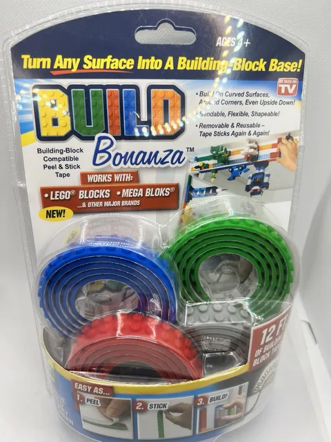 Build Bonanza Block Peel & Stick Tape Works w LEGO® gray red green 4 rolls New