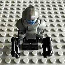 LEGO Minifigure Gray Armored Soldier w/ Helmet & 2 Black Blasters Plastic