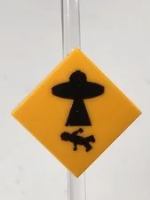 Custom Printed Caution UFO Beaming Fig Sign UV Printed On LEGO 2x2 LtOrange Tile