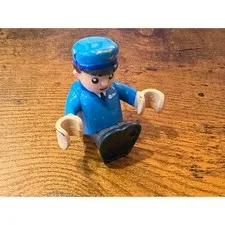 Vintage LEGO Duplo Figure Blue Conductor Pilot Uniform Hat Male Minifigure