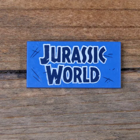 LEGO Blue Tile 2 x 4 Black 'JURASSIC WORLD' Pattern 87079pb0484