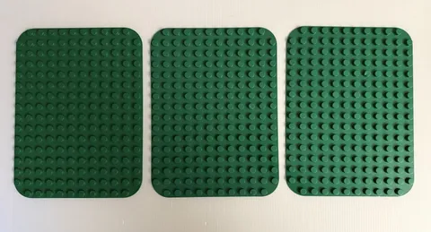 3 Green Lego DUPLO Baseplates 12 x 14, Rounded Edges, Thin