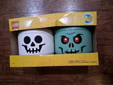 Lego 2 Halloween LARGE Storage Containers Zombie Skeleton Head Set