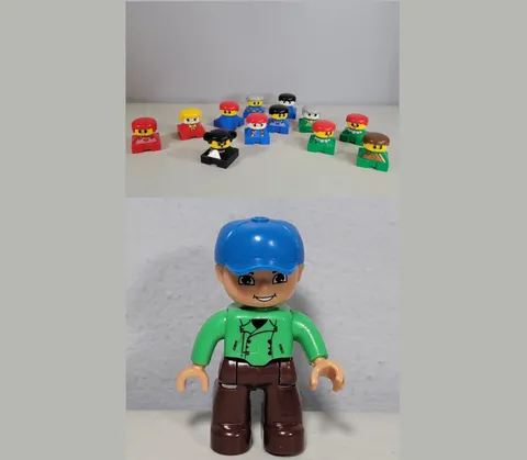 LEGO DUPLO Lot Square People 12 Mini Figures (Red/Blue/Green) + Modern DUPLO 