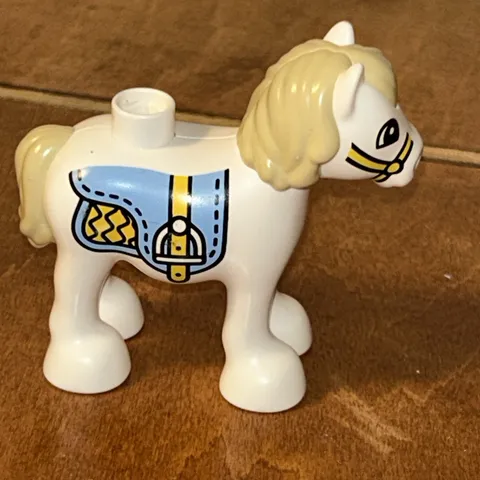 Lego Duplo White Horse Pony Animal For Farm Blue Saddle Pretty Horse For Stable
