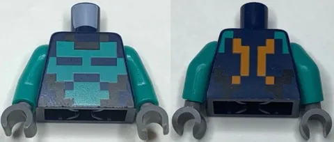 LEGO® Part 973pb4796c01 - Torso Pixelated Dark Turquoise and Black Shirt