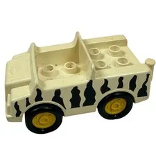 Vintage Lego Duplo Zoo Zebra Stripe Truck Car w Hitch Black White Vehicle Safari