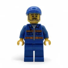 LEGO Driver with Blue Jacket with orange stripes and blue cap 