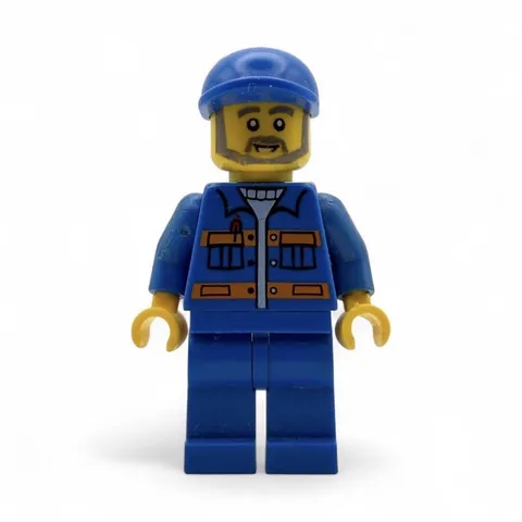 LEGO Driver with Blue Jacket with orange stripes and blue cap 