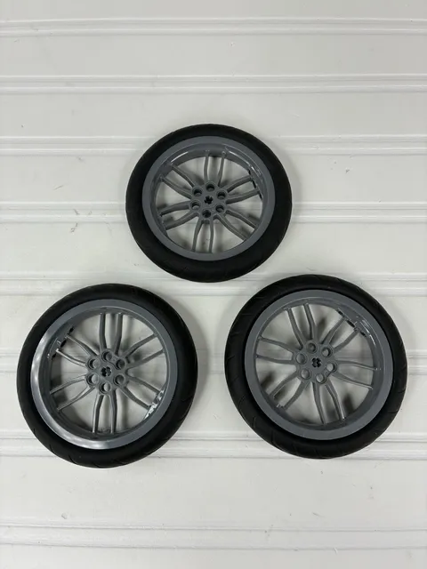 3 Lego Technic Motorcycle Racing Tires 88516 w/ Dark Bluish Gray Wheels 88517