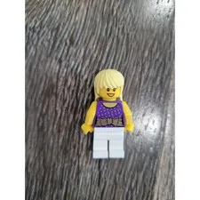 LEGO City Female Minifigure Purple Bow Tank Top White Pants Blonde Hair 2012 #3