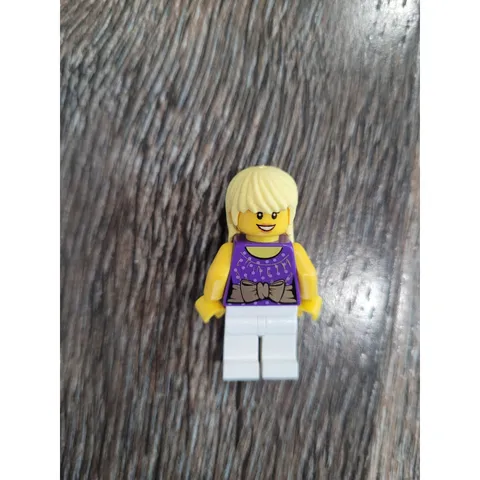 LEGO City Female Minifigure Purple Bow Tank Top White Pants Blonde Hair 2012 #3