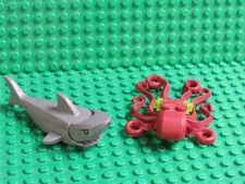Lot 2 LEGO Minifigures Gray Shark Dark Red Octopus Sea Ocean Zoo Animal ST38