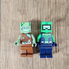 LEGO Minecraft Minifigures Lot Zombie and Drowned Figures Green Blue Brown