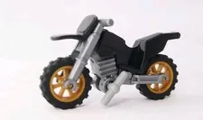 LEGO Black Minifigure Dirt Bike Motocycle Black with Silver Frame Gold Rims 