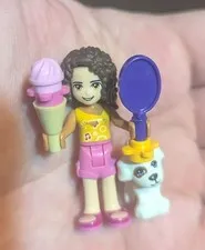 LEGO Friends Minifigure Olivia Bright Pink Layered Skirt With Dog And Acess.