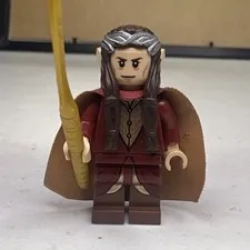 LEGO Minifigure Elrond;w/ Dark Red & Tan Cape, Long Dark Brown Hair & Gold Staff