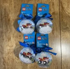 New Lot Of 4 LEGO City 850842 Firetruck Holiday Bauble Christmas Ornament Set