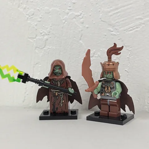 RARE 2009 LEGO Castle TROLL King and Queen Minifigures w/ Weapons Fantasy Era