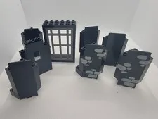 LEGO Black & Gray Wall Panel Lot w/ Window/Door Frame Stone Pattern Bulk