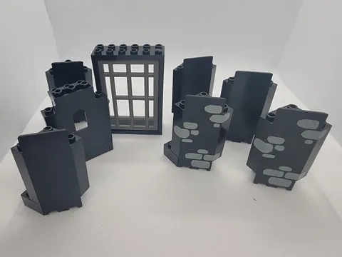 LEGO Black & Gray Wall Panel Lot w/ Window/Door Frame Stone Pattern Bulk