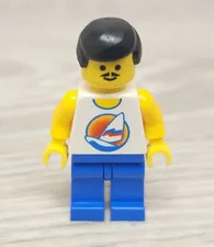 Lego fre005 Surfboard on Ocean Blue Legs, Black Hair Male Moustache Minifigure