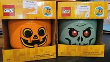 Lego 7” Halloween Storage Heads Lot Of 2. Pumpkin & Zombie. New. Ships Free!