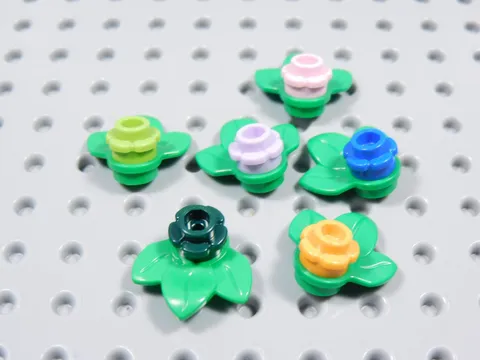 LEGO Lot of 6 Bright Green Plant Plates w/ Flowers Minifig BT