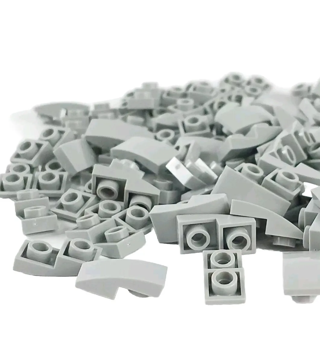 100 Pieces LEGO Light Bluish Grey Slope 1 x 2 Curved Inverted Tiles 24201 Lot