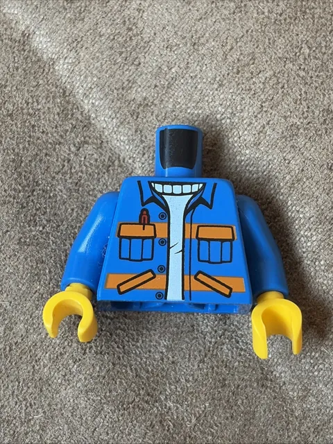 LEGO Blue Torso Construction Worker Truck Driver Minifig Jacket Pen over Sweater