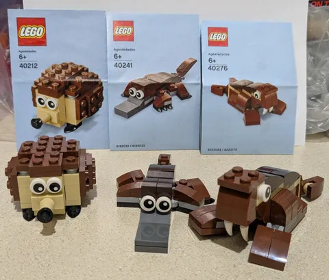 Lego Monthly Model Build Sets 40212 HEDGEHOG, 40241 PLATYPUS & 40276 WALRUS