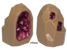 NEW Lego Dk Tan Rock 1x1 Geode Molded Glitter Trans-Dark Pink Crystals Lot of 4