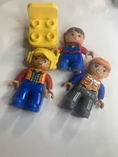 LEGO Duplo People Set Lot of 4 Figures Girl Boy Construction Workers Toys Chair