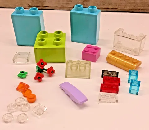 Random Lot of 26 LEGO Translucent Pieces Duplo Bricks Flowers Special Colors