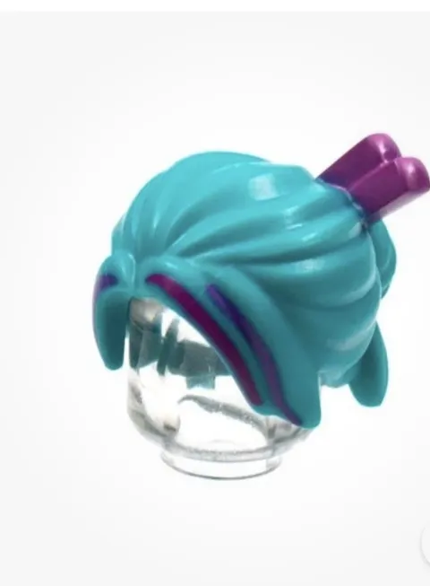LEGO - Minifig, Hair Female Loose Bun w/ Magenta Chopsticks - Dark Turquoise