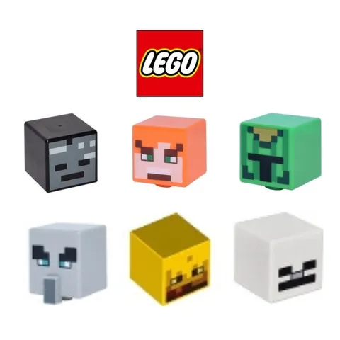 LEGO Minecraft Minifigure Head Skeleton Alex Cactus Blaze Pillager #F001