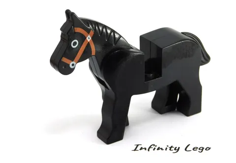 LEGO Vintage Black Horse Moveable Head with Drown Bridle (73392 75998) - x1
