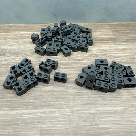 Lego Technic, Brick 1x2 Lot (60) Part #’s 32064, 32000 & 37000 Dark Bluish Gray