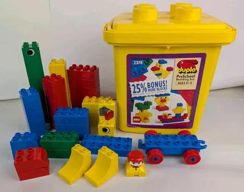 Vintage 1992 LEGO Duplo Set 2374 Basic Yellow Bucket Preschool Building Blocks