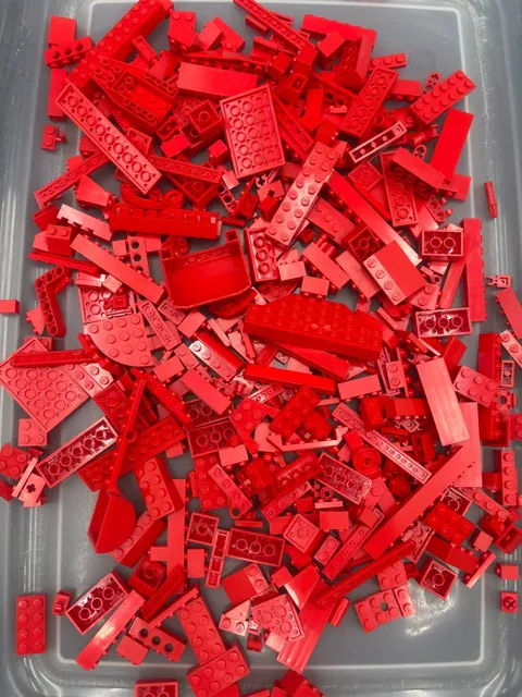 1 lb. Bulk Mixed Red Legos - standard blocks and unique pieces (Lot H)