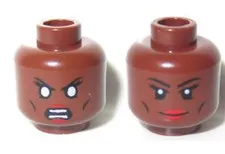 Minifigure, Head Dual Sided Female Thin Black Eyebrows, Cheek Lines, - New LEGO