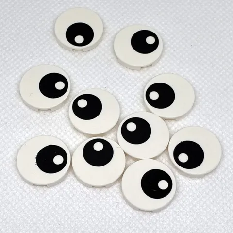 LEGO Parts White Tile, Round 2 x 2 Black Eye with Pupil No 14769pb004 - QTY 10