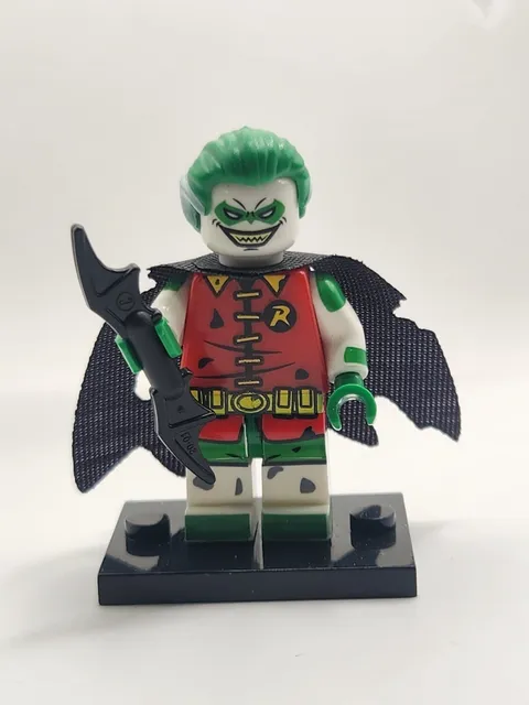 Jokerized Robin Custom Minifigure Joker Batman DC Villain Green Hair Compatible