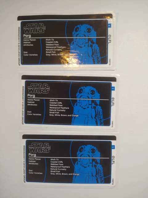 LEGO STICKER SHEET for 75230 Porg, New & Genuine 2018 Lot of 3