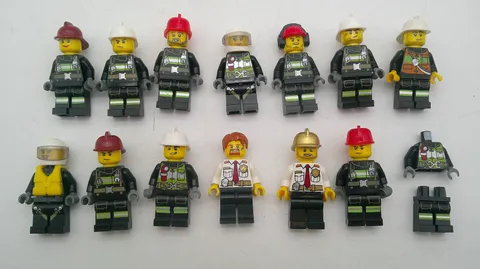 LEGO City Lot of 13 Firefighter Minifigures Minifigs Plus 1 Extra w/ No Head
