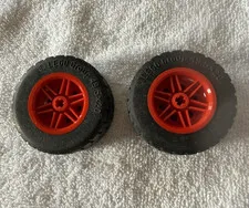 LEGO Wheel & Tire Lot - 2pc Black Tires w/ Red Rims Mounted Parts 56090
